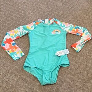 Cat & Jack Aqua Floral Long Sleeve Rashguard